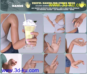 3D打印模型Z Every Day Hands for Genesis 3 and 8的图片