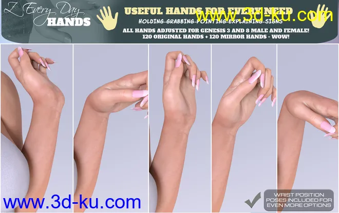 Z Every Day Hands for Genesis 3 and 8模型的图片6