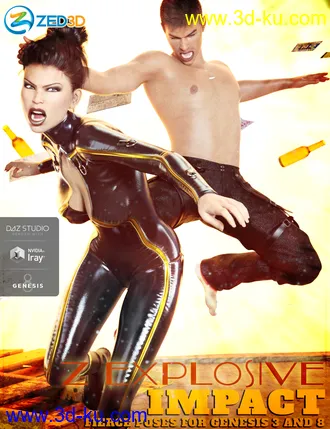 3D打印模型Z Explosive Impact Poses and Partials for Genesis 3 and 8的图片