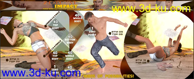 Z Explosive Impact Poses and Partials for Genesis 3 and 8模型的图片3
