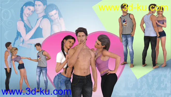 Z Love Triangle - Romantic Poses for Genesis 3 & 8模型的图片3
