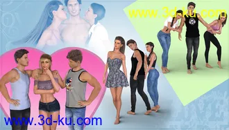 3D打印模型Z Love Triangle - Romantic Poses for Genesis 3 & 8的图片