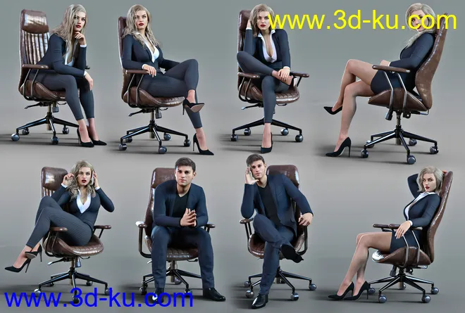 Z Luxury Morphing Office Chair and Poses for Genesis 8 and 8.1模型的图片9