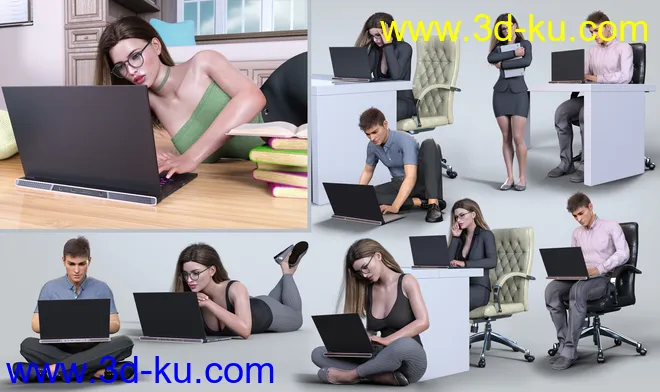 Z On the Laptop Prop and Poses for Genesis 8 and Genesis 8.1模型的图片7