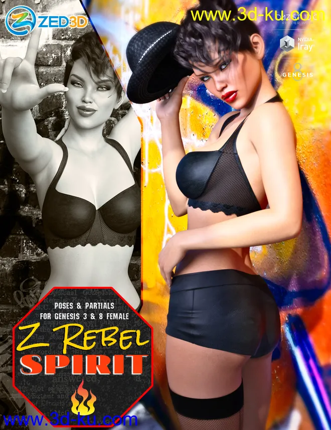 Z Rebel Spirit Poses and Partials for Genesis 3 and 8 Female模型的图片1