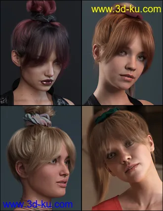 3D打印模型4-in-1 Buns and Ponytail Hair for Genesis 8 and 8.1 Females的图片