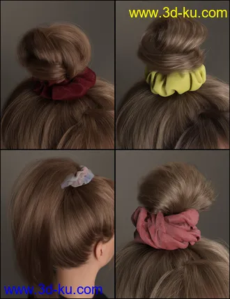 3D打印模型4-in-1 Buns and Ponytail Hair for Genesis 8 and 8.1 Females的图片