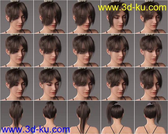 4-in-1 Buns and Ponytail Hair for Genesis 8 and 8.1 Females模型的图片22