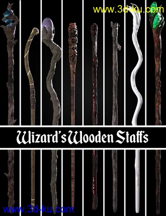 3D打印模型BW Wizard Wooden Staffs Set for Genesis 8.1 (1)的图片
