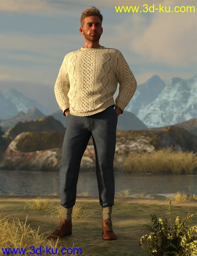dForce Aran Sweater Outfit for Genesis 8 Males模型的图片3
