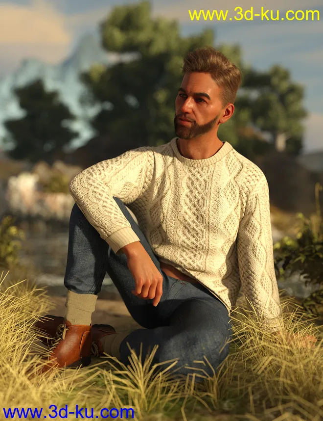 dForce Aran Sweater Outfit for Genesis 8 Males模型的图片4