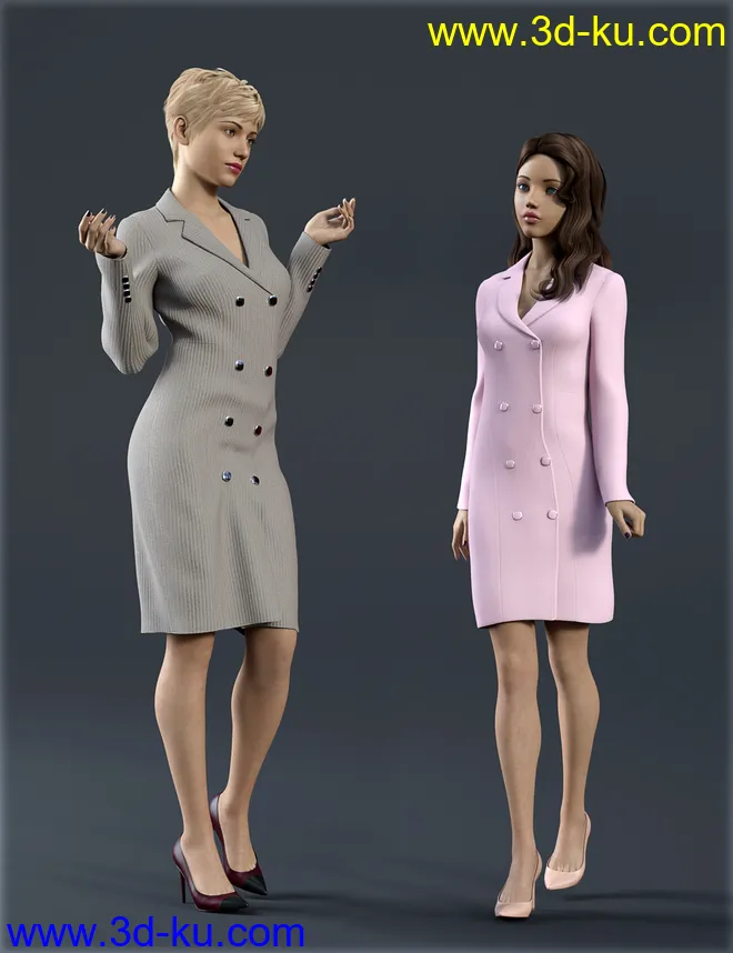dForce H&C Double Button Dress for Genesis 8 Female(s)模型的图片1