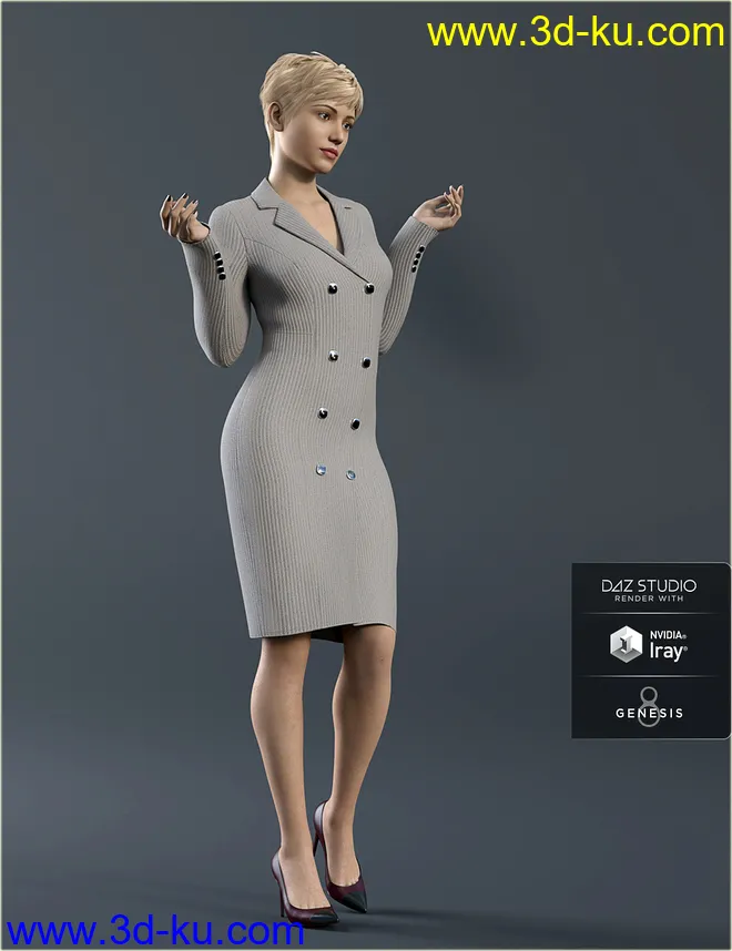 dForce H&C Double Button Dress for Genesis 8 Female(s)模型的图片2