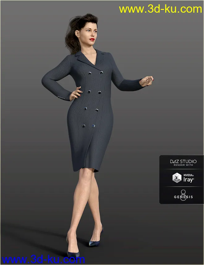 dForce H&C Double Button Dress for Genesis 8 Female(s)模型的图片3