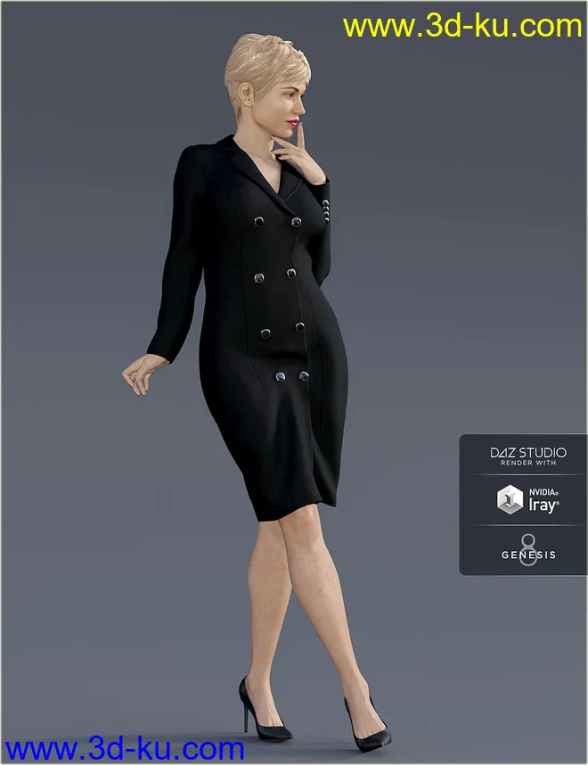 dForce H&C Double Button Dress for Genesis 8 Female(s)模型的图片5