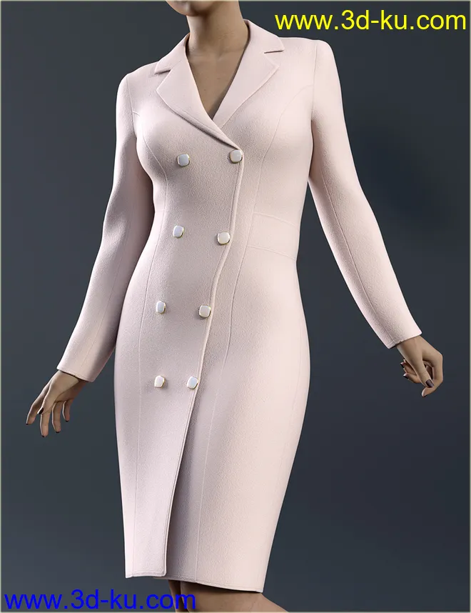 dForce H&C Double Button Dress for Genesis 8 Female(s)模型的图片7