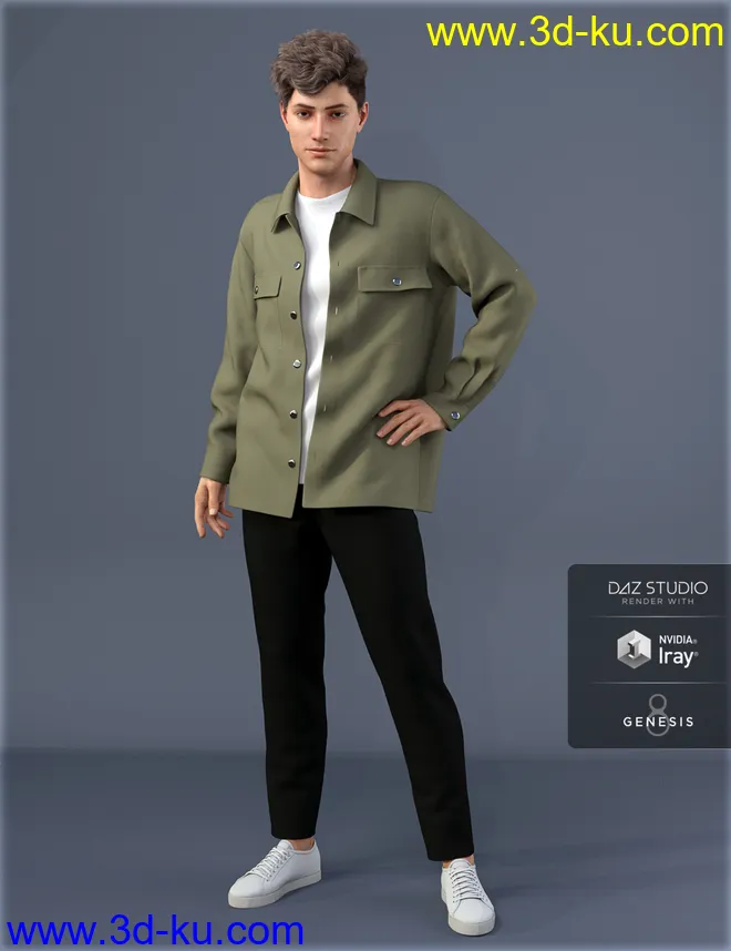 dForce HnC Shirt Jacket Outfit for Genesis 8 Males模型的图片1