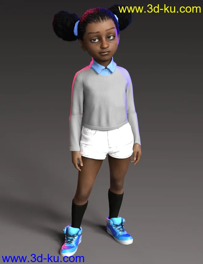 Double Puff Afro Puff Hair Style for Genesis 8 Females模型的图片3