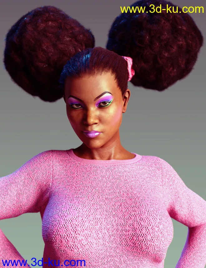 Double Puff Afro Puff Hair Style for Genesis 8 Females模型的图片7