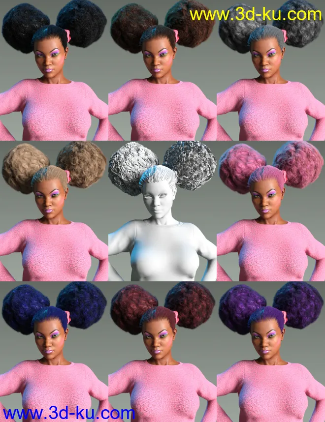 Double Puff Afro Puff Hair Style for Genesis 8 Females模型的图片10