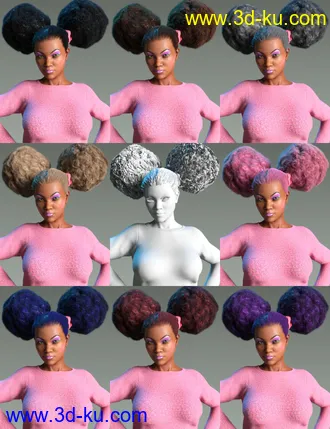 3D打印模型Double Puff Afro Puff Hair Style for Genesis 8 Females的图片