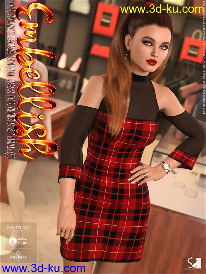 Embellish for dForce Division Dress for Genesis 8 Females模型的图片1