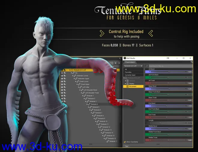FPE Tentacle Arms for Genesis 8 Males模型的图片25