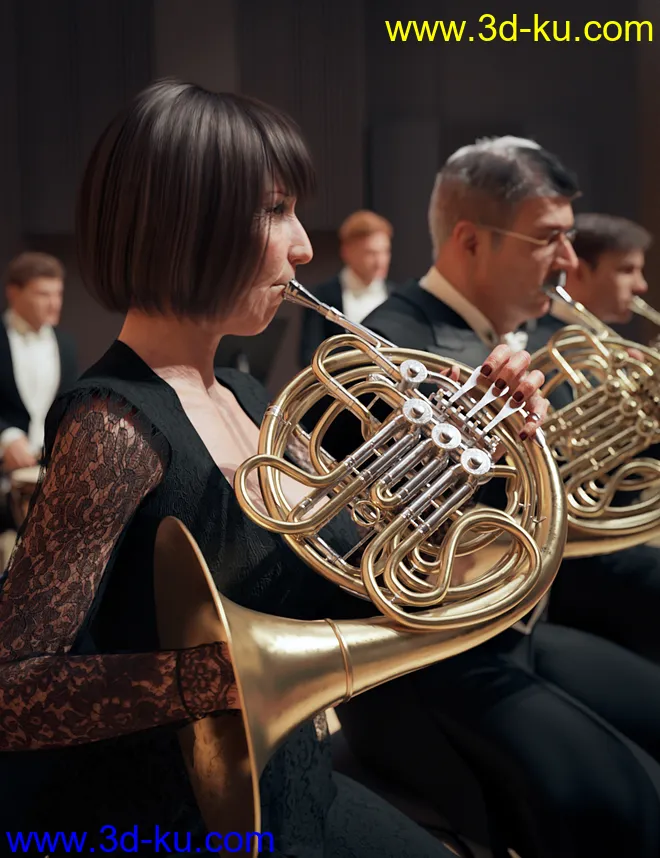 French Horn and Poses for Genesis 8 and 8.1模型的图片1