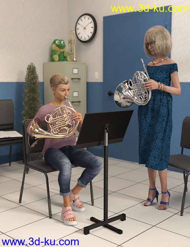 French Horn and Poses for Genesis 8 and 8.1模型的图片8