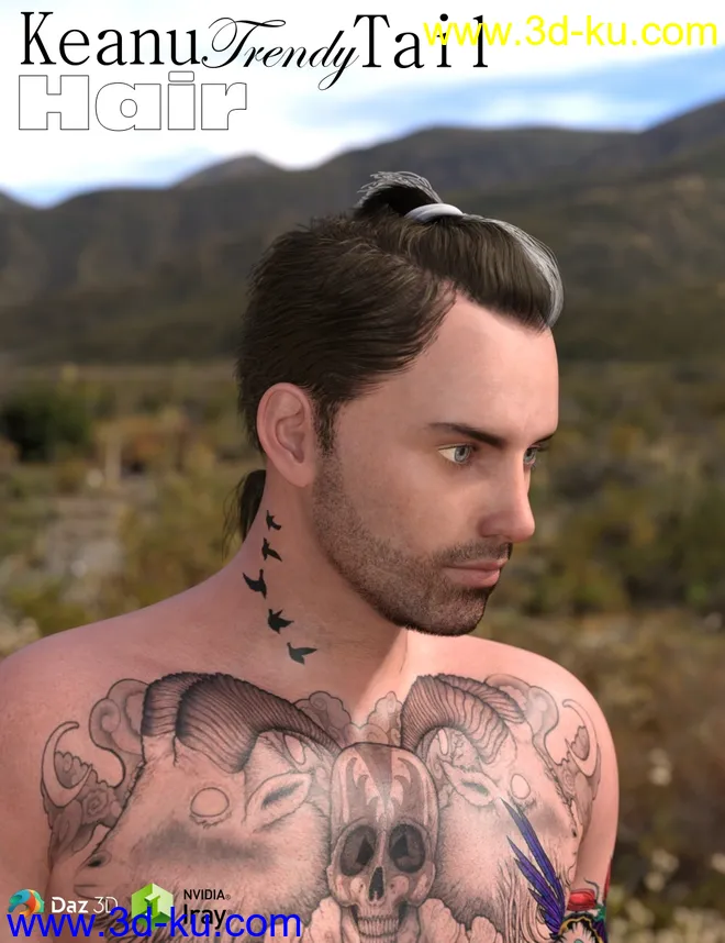 Keanu Trendy Tail Hair for Genesis 3 Male(s)模型的图片1