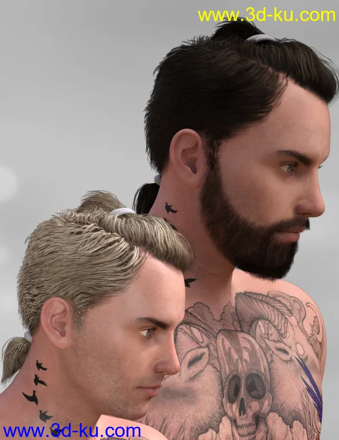 Keanu Trendy Tail Hair for Genesis 3 Male(s)模型的图片2