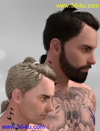 3D打印模型Keanu Trendy Tail Hair for Genesis 3 Male(s)的图片