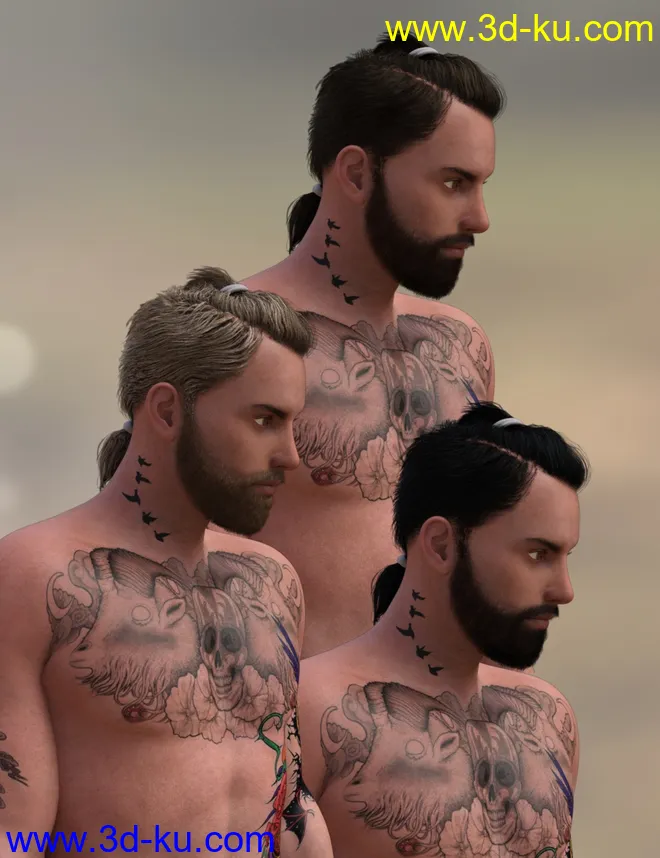 Keanu Trendy Tail Hair for Genesis 3 Male(s)模型的图片3