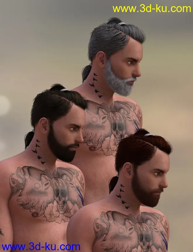 Keanu Trendy Tail Hair for Genesis 3 Male(s)模型的图片4