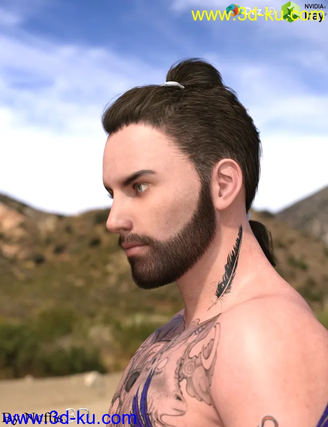 Keanu Trendy Tail Hair for Genesis 3 Male(s)模型的图片8