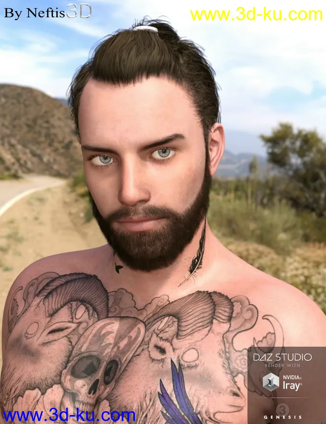 Keanu Trendy Tail Hair for Genesis 3 Male(s)模型的图片9