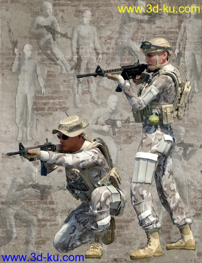 M4A1 Gun and Poses for Genesis 8模型的图片1