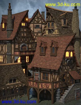 3D打印模型Medieval Village Houses Construction Set的图片