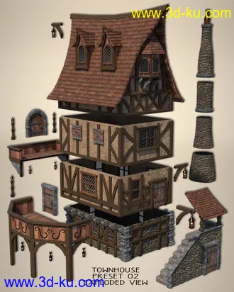 3D打印模型Medieval Village Houses Construction Set的图片