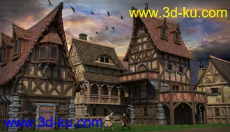 3D打印模型Medieval Village Houses Construction Set的图片