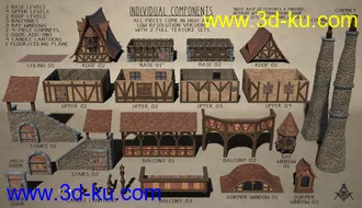 3D打印模型Medieval Village Houses Construction Set的图片