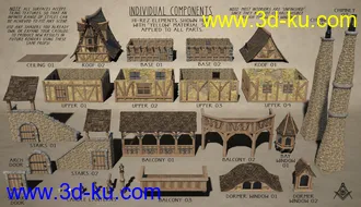 3D打印模型Medieval Village Houses Construction Set的图片