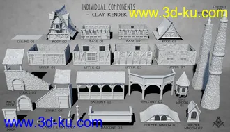 3D打印模型Medieval Village Houses Construction Set的图片