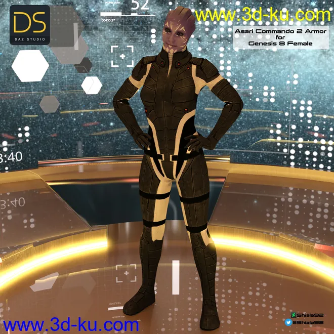 Medium Asari Commando Armor for Genesis 8 Female模型的图片1