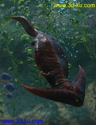 3D打印模型Prehistoric Amphibian Diplocaulus and Dragonfly Prey的图片