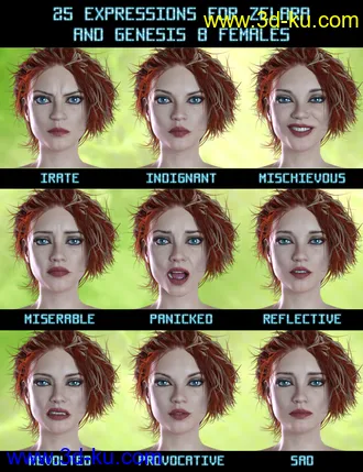 3D打印模型PTF Down to Earth Expressions for Zelara 8 and Genesis 8 Female(s)的图片