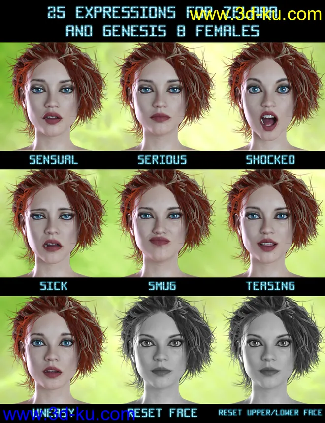 PTF Down to Earth Expressions for Zelara 8 and Genesis 8 Female(s)模型的图片4
