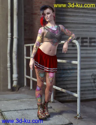 3D打印模型Riot Grrl dForce Outfit for Genesis 8 and Genesis 8.1的图片