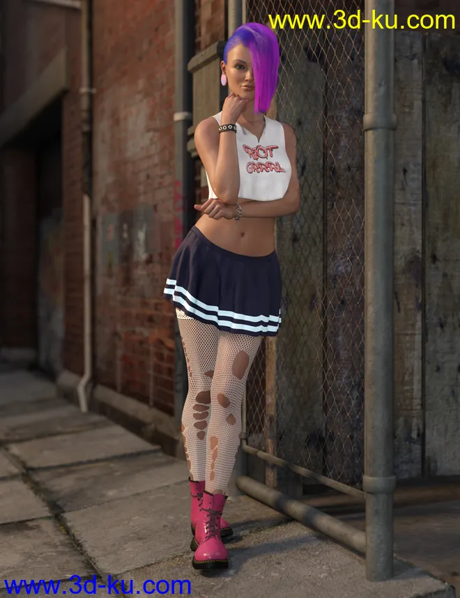 Riot Grrl dForce Outfit for Genesis 8 and Genesis 8.1模型的图片3