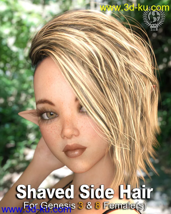 Shaved Side Hair for Genesis 3 and 8 Female(s)模型的图片1